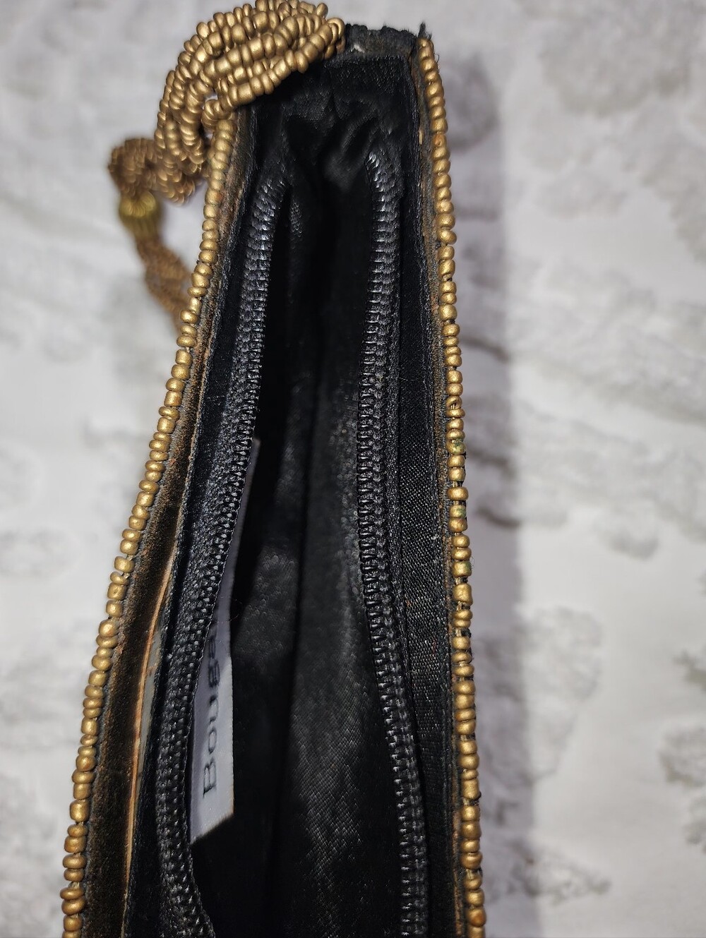 Bougainvillea Brown Bag With Bronze Stitching, Beaded Handle & Embellishments - Picture 7 of 10